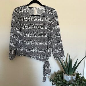 Talbots Black and White Textured Blouse